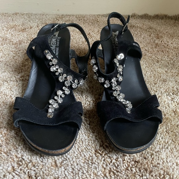 Mephisto Women’s Size 40 Wedge With Gems Leather Black Vacation Summer Office - Picture 3 of 13